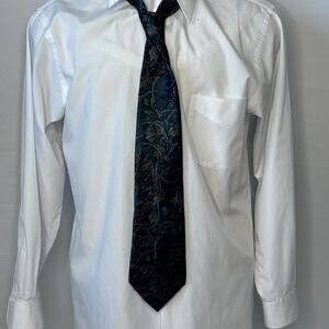 Vintage Halston III Floral Silk Tie Blue Green Classic Designer